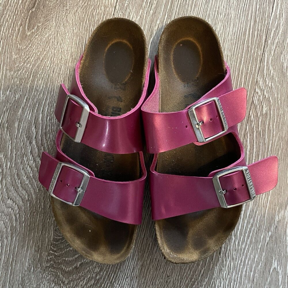 Birkenstock Women’s Pink 2-Strap Buckle Slide Sandals Adjustable US 6